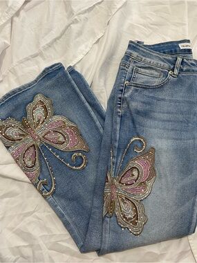 Blue Embellished Butterfly Jeans -
